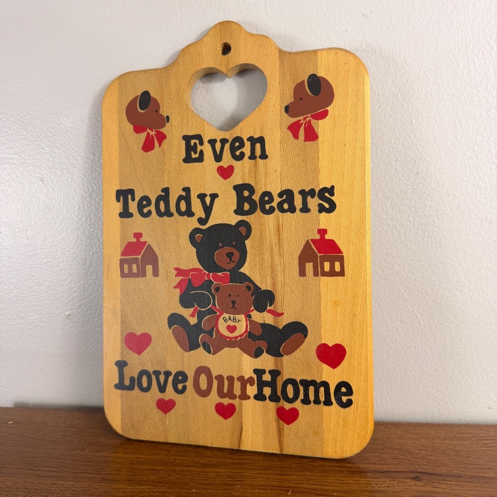 Vintage Teddy Bear Wood Cutting Board Wall Decor Country Kitchen Primitive 80s